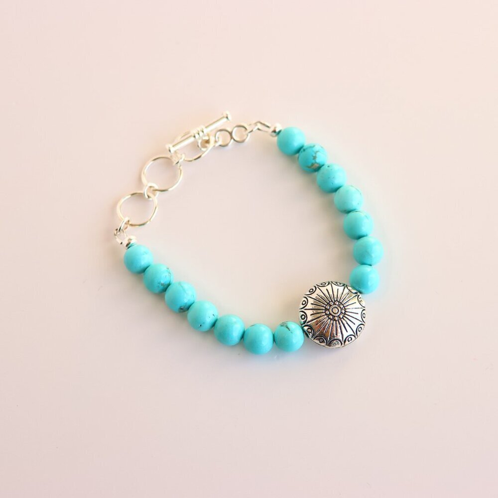 Turquoise Howlite Bracelet- Western Design - Picture 2 of 5